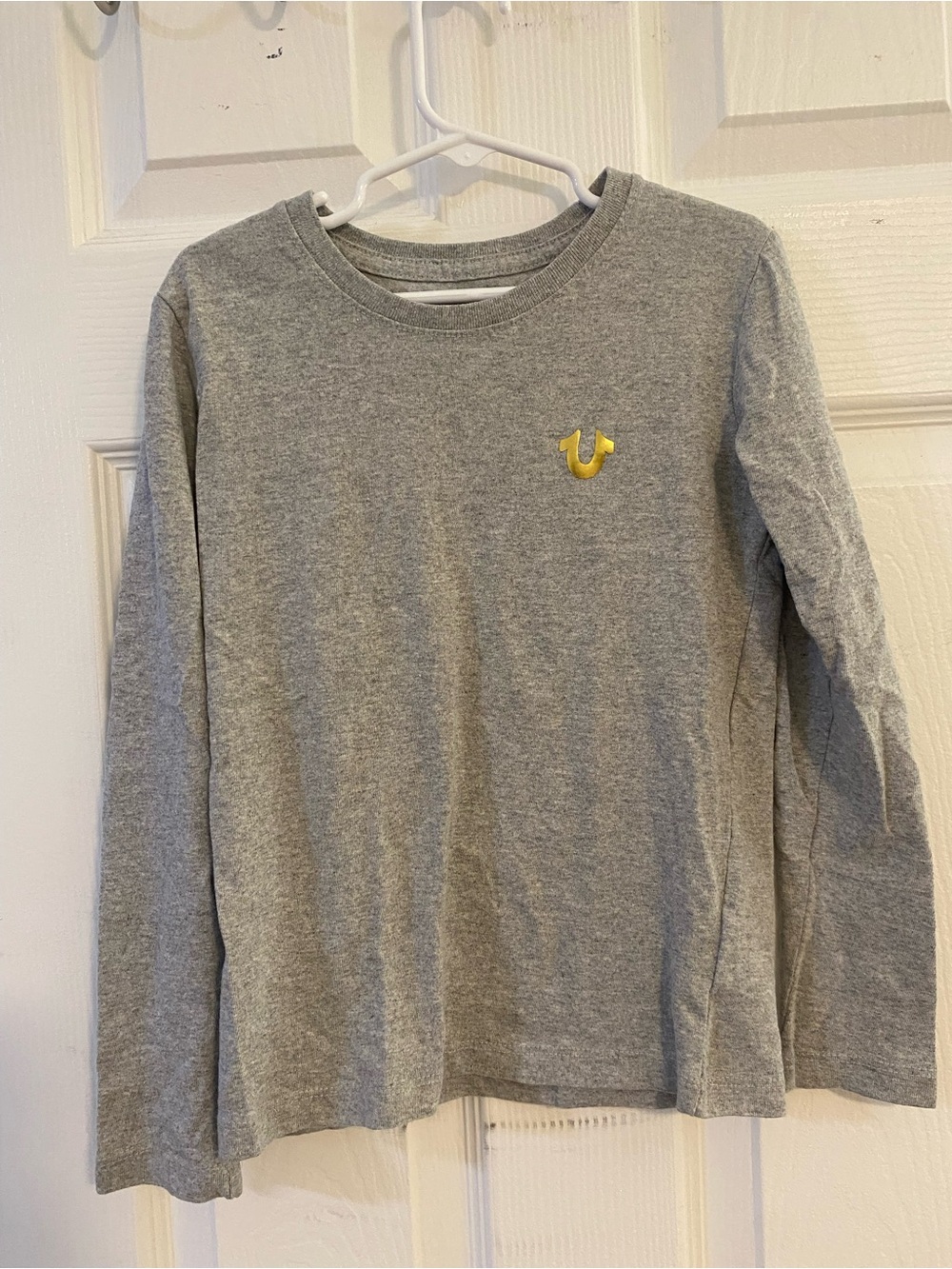 True Religion Gray Long Sleeve Tee with Yellow Horseshoe Logo